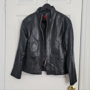 Nicole Miller Black Leather Outerwear with Red Label